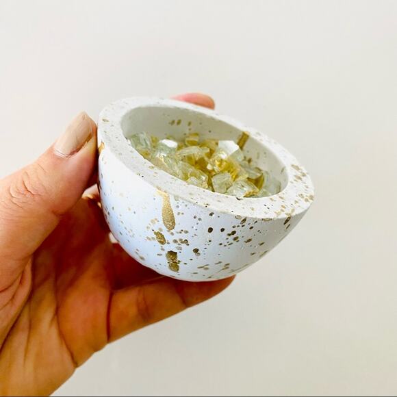 ANTHROPOLOGIE Gold White Ceramic Display Bowl Clear Sheer Organic Cut Glass - Picture 1 of 5